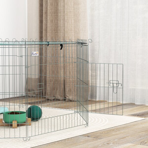 PawHut Recinto per cani, recinto 8 pannelli con tetto, modulabile e pieghevole, recinto portatile 60H cm con porta argento verde | Aosom Italy