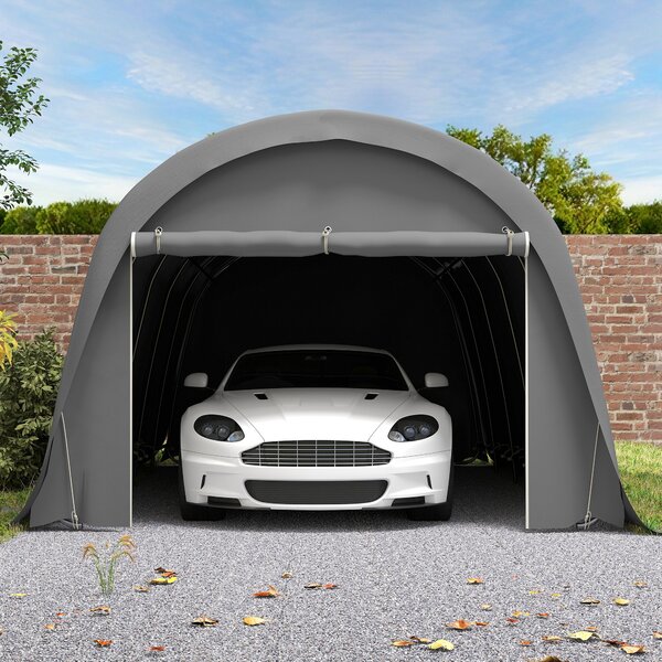 Outsunny Carport tenda garage 360 x 720 cm tettoia auto esterna tenda di stoccaggio con pareti laterali rimovibili, grigio scuro | Aosom Italy