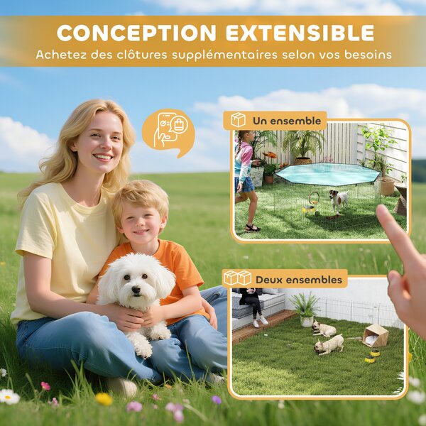 PawHut Recinto per cani, recinto 8 pannelli con tetto, modulabile e pieghevole, recinto portatile 60H cm con porta argento verde | Aosom Italy