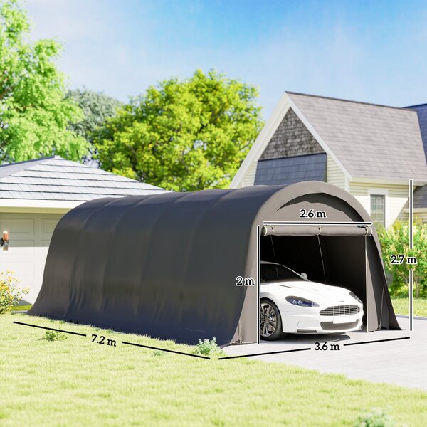 Outsunny Carport tenda garage 360 x 720 cm tettoia auto esterna tenda di stoccaggio con pareti laterali rimovibili, grigio scuro | Aosom Italy