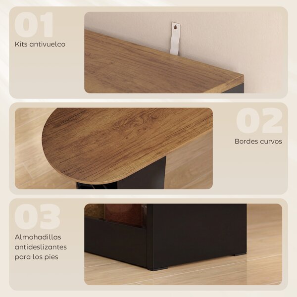 HOMCOM Tavolo da Bar Allungabile e Girevole 90° con Ripiani Aperti e 2 Ante in Vetro 150x80x105,5 cm Nero e Legno Naturale | Aosom Italy