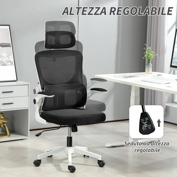 Vinsetto Sedia da Ufficio Regolabile e Reclinabile con Poggiatesta Rimovibile, in Tessuto a Rete, 60x59x114-122 cm, Nero | Aosom Italy