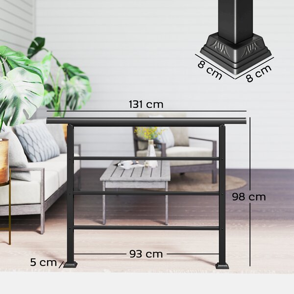 Outsunny Ringhiera per Scale 131 cm Corrimano per Scale con Kit di Installazione Angolo Regolabile per 1-4 Gradini Nero | Aosom Italy