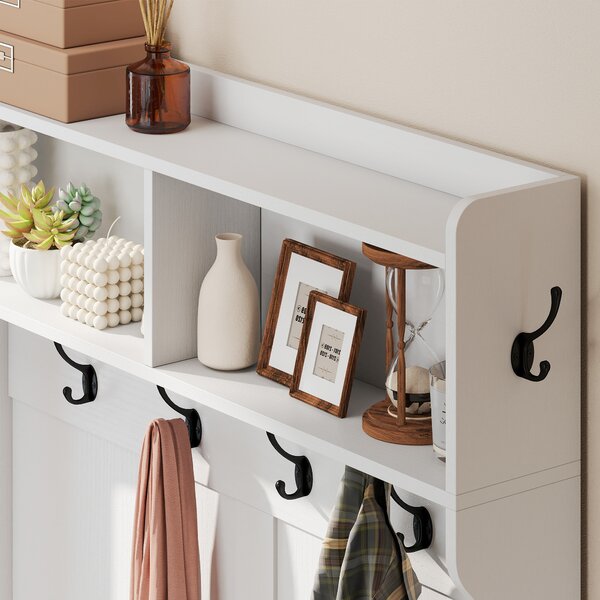 HOMCOM Appendiabiti-Scarpiera 4 in 1 Appendiabiti Moderno con Ripiano Aperto per Corridoio Ingresso Camera 100x38x172 cm Bianco | Aosom Italy