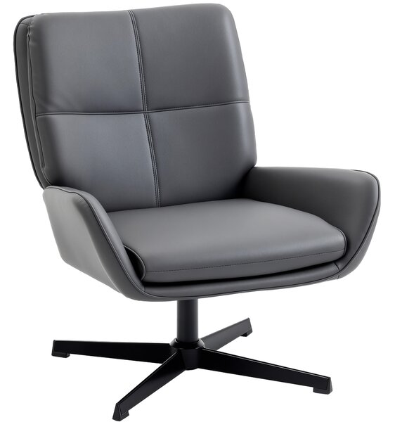 HOMCOM Poltrona da Salotto Rivestita in PU Poltrona da Lettura con Seduta Imbottita Braccioli Gambe Metalliche Grigio | Aosom Italy