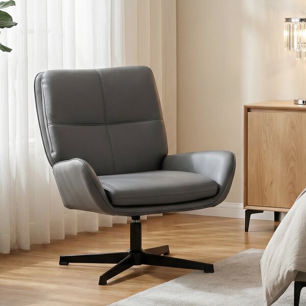 HOMCOM Poltrona da Salotto Rivestita in PU Poltrona da Lettura con Seduta Imbottita Braccioli Gambe Metalliche Grigio | Aosom Italy