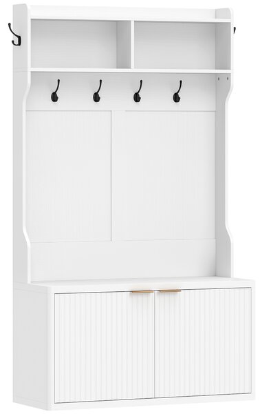HOMCOM Appendiabiti-Scarpiera 4 in 1 Appendiabiti Moderno con Ripiano Aperto per Corridoio Ingresso Camera 100x38x172 cm Bianco | Aosom Italy