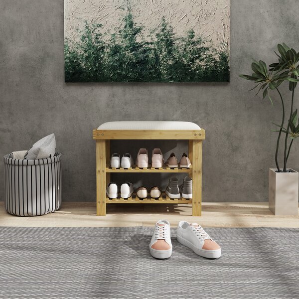 HOMCOM Panca porta scarpe in bambù, scaffale per scarpe a 3 livelli, stile scandinavo, 60 x 29 x 49 cm, crema e legno naturale | Aosom Italy