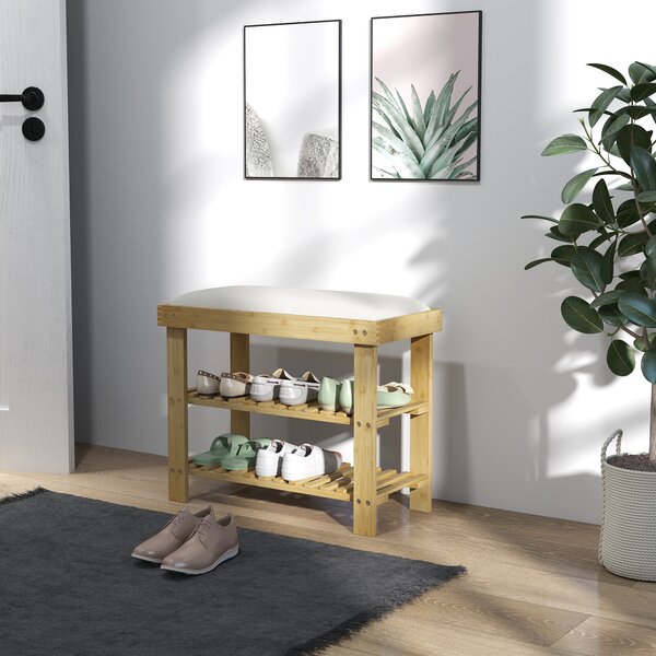 HOMCOM Panca porta scarpe in bambù, scaffale per scarpe a 3 livelli, stile scandinavo, 60 x 29 x 49 cm, crema e legno naturale | Aosom Italy
