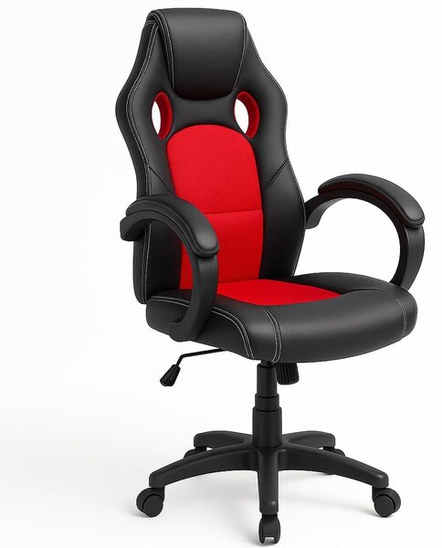 Sedia da ufficio Racer Gaming, in ecopelle nera/rossa, girevole a 360°, capacità massima di 150 kg