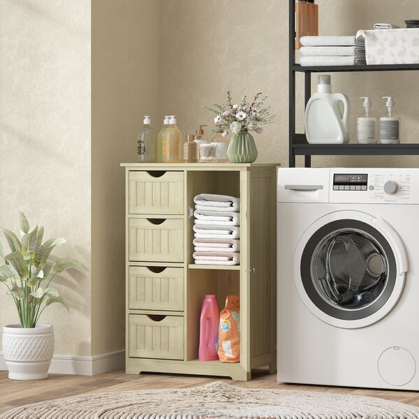 Kleankin Armadio da Bagno Colonna Stretta con 4 Cassetti e Ripiano Regolabile Stile Moderno 56x30x83 cm Legno Naturale | Aosom Italy