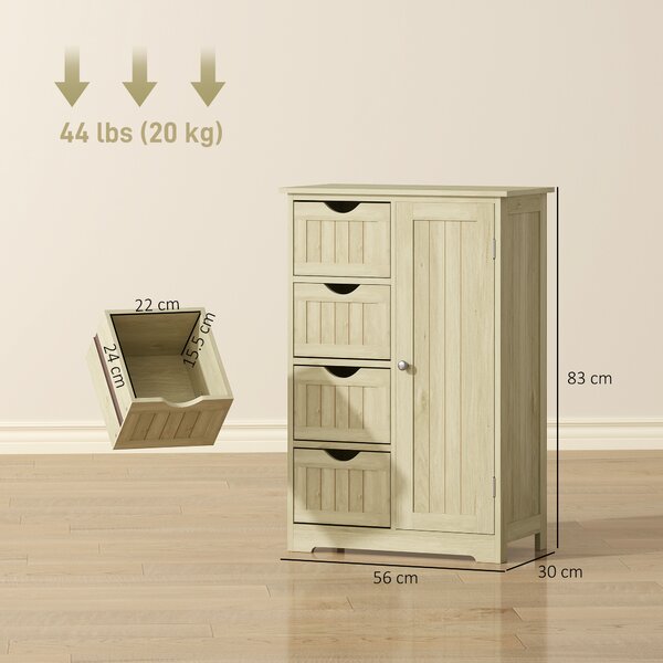 Kleankin Armadio da Bagno Colonna Stretta con 4 Cassetti e Ripiano Regolabile Stile Moderno 56x30x83 cm Legno Naturale | Aosom Italy