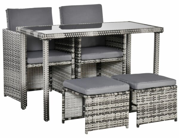 Set da giardino Outsunny in polyrattan, 5 pezzi con cuscini, grigio