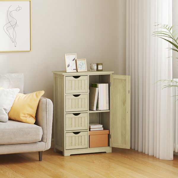 Kleankin Armadio da Bagno Colonna Stretta con 4 Cassetti e Ripiano Regolabile Stile Moderno 56x30x83 cm Legno Naturale | Aosom Italy
