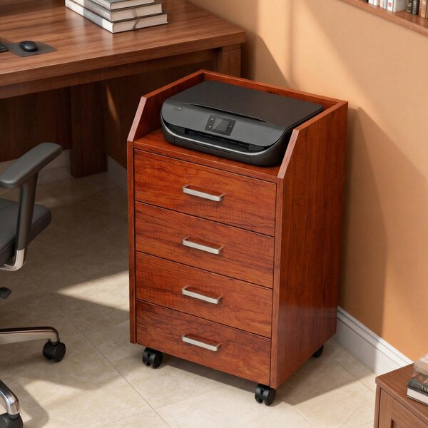 Vinsetto Cassettiera da Scrivania con Ruote Cassettiera da Ufficio con 4 Cassetti Archivio Mobile per Studio 40x36x65 cm Marrone | Aosom Italy