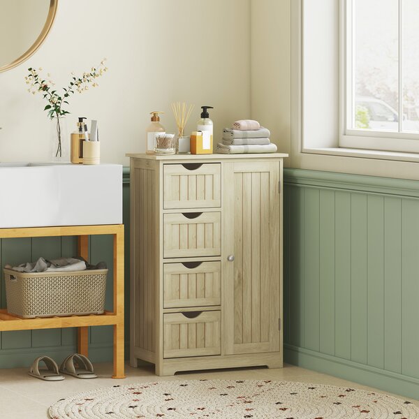 Kleankin Armadio da Bagno Colonna Stretta con 4 Cassetti e Ripiano Regolabile Stile Moderno 56x30x83 cm Legno Naturale | Aosom Italy