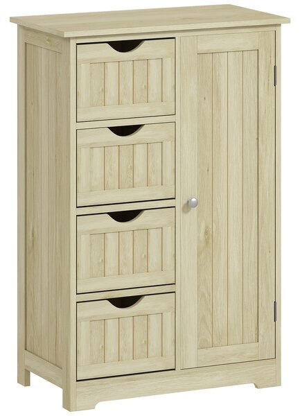 Kleankin Armadio da Bagno Colonna Stretta con 4 Cassetti e Ripiano Regolabile Stile Moderno 56x30x83 cm Legno Naturale | Aosom Italy
