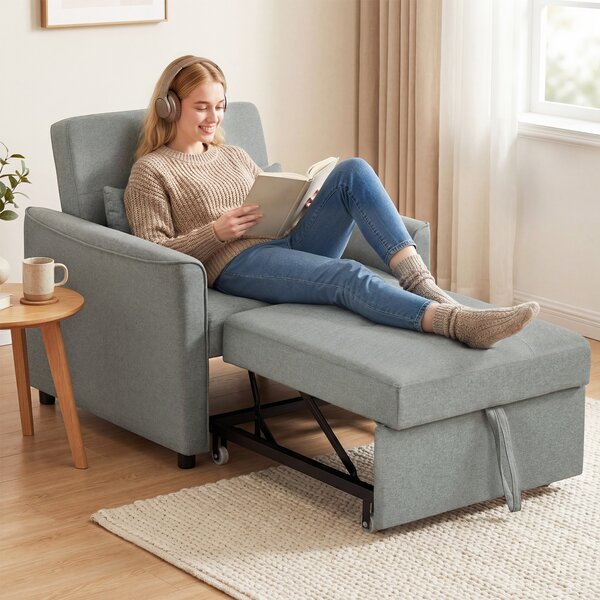 HOMCOM Poltrona letto 3-in-1, poltrona-letto estraibile con schienale regolabile, Grigio | Aosom Italy