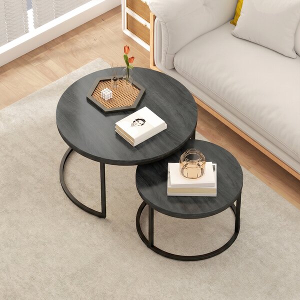 HOMCOM Set 2 Tavolini da Caffè Moderni, Tavolini Impilabili con Struttura in Metallo per Soggiorno, Camera da Letto, Ufficio, Nero | Aosom Italy