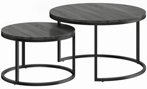 HOMCOM Set 2 Tavolini da Caffè Moderni, Tavolini Impilabili con Struttura in Metallo per Soggiorno, Camera da Letto, Ufficio, Nero | Aosom Italy
