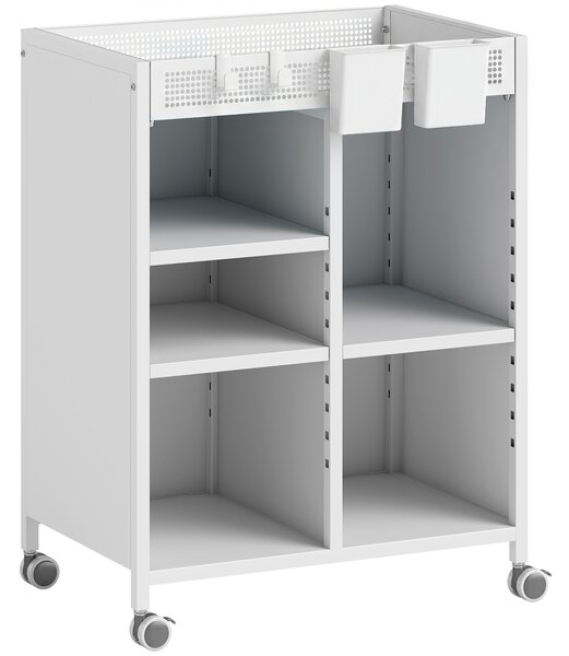 HOMCOM Libreria su rotelle, 4 livelli, ripiani regolabili & cestini appendibili per ufficio domestico e soggiorno, Bianco | Aosom Italy
