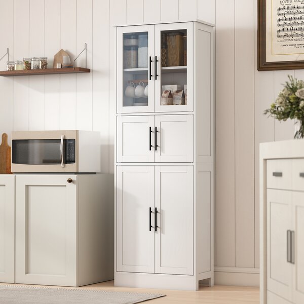 HOMCOM Mobile da bagno, mobile contenitore 6 livelli, 6 ante di cui 2 vetrate, ripiani regolabili, 60x30x170cm, bianco | Aosom Italy