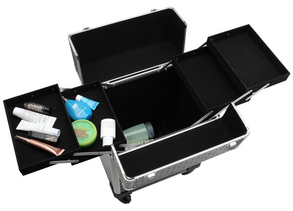 HOMCOM Valigia da Trucco Professionale con Ruote Manico 2 Vassoi Scomparto Inferiore Nero | Aosom Italy