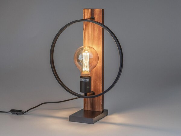Lampada da tavolo Formano in stile industriale, in metallo e legno, design circolare, 42 cm, con attacco E27