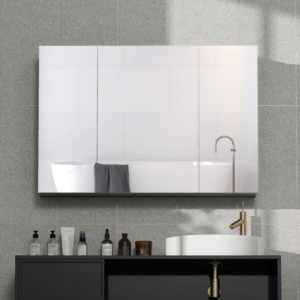 Kleankin Armadio da parete per bagno con 3 ante specchio e ripiani regolabili in MDF Grigio dim. 90L x 15l x 60H cm | Aosom Italy