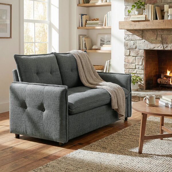 HOMCOM Divano 2 posti, divano da salotto moderno 131 cm con seduta imbottita, cuscini con molle, tessuto in lino, grigio scuro | Aosom Italy