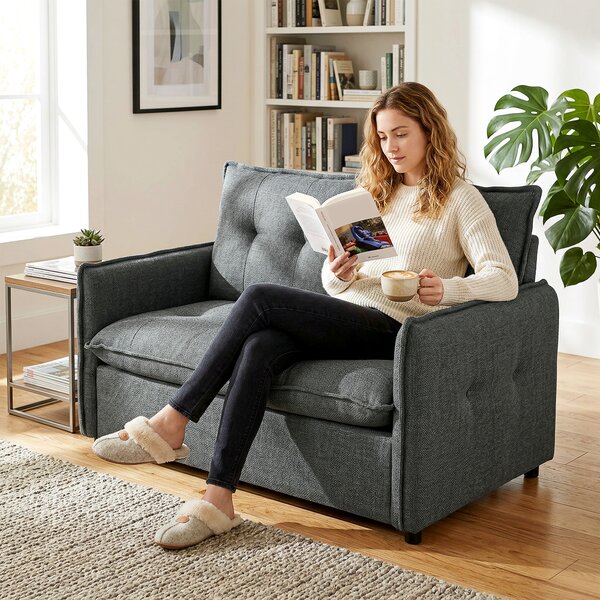 HOMCOM Divano 2 posti, divano da salotto moderno 131 cm con seduta imbottita, cuscini con molle, tessuto in lino, grigio scuro | Aosom Italy