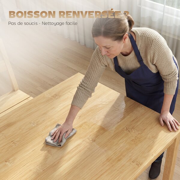 HOMCOM Set da pranzo in bambù, tavolo con 2 sedie e panca per 4 persone, legno naturale | Aosom Italy