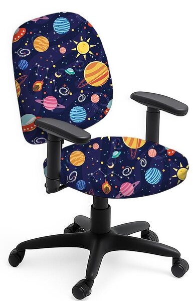 Copertura per seduta di scrivania in poliestere, 2 pezzi, con motivo a tema spaziale, elasticizzata e anti-polvere