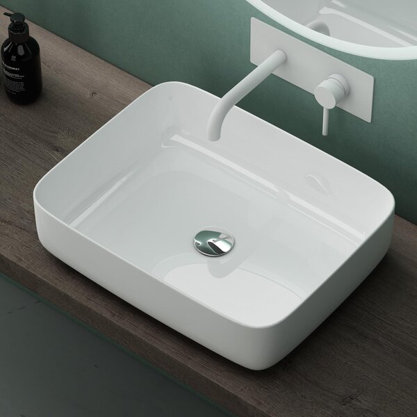 Mai & Mai lavabo Lavabo da appoggio WDH: 50x40x13,5 cm Lavabo in ceramica bianco rettangolare con nano rivestimento Bruxelles106