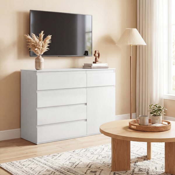 HOMCOM Buffet salotto, mobile contenitore con 5 cassetti, ripiano regolabile e anta con chiusura rallentata, 100 x 40 x 80 cm, bianco | Aosom Italy