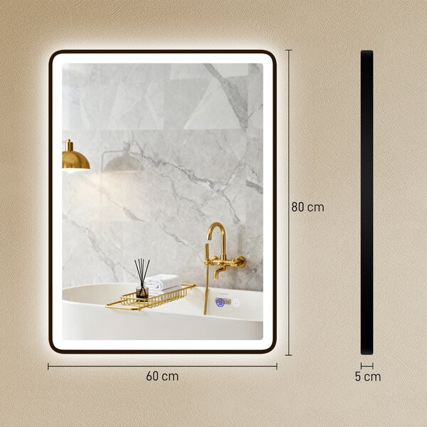 HOMCOM Specchio da bagno LED Antiappannamento Dimmerabile Specchio per trucco con illuminazione 80 x 60 cm Cornice nera | Aosom Italy