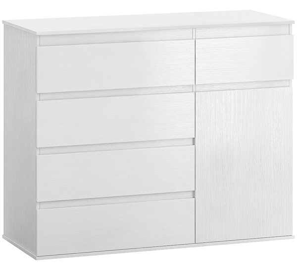 HOMCOM Buffet salotto, mobile contenitore con 5 cassetti, ripiano regolabile e anta con chiusura rallentata, 100 x 40 x 80 cm, bianco | Aosom Italy