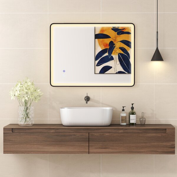 HOMCOM Specchio da bagno LED Antiappannamento Dimmerabile Specchio per trucco con illuminazione 80 x 60 cm Cornice nera | Aosom Italy