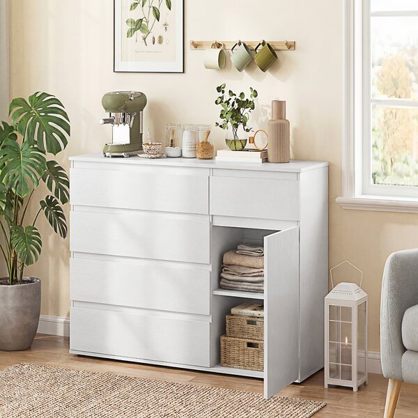 HOMCOM Buffet salotto, mobile contenitore con 5 cassetti, ripiano regolabile e anta con chiusura rallentata, 100 x 40 x 80 cm, bianco | Aosom Italy