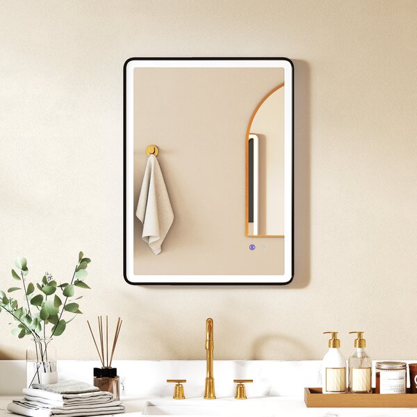 HOMCOM Specchio da bagno LED Antiappannamento Dimmerabile Specchio per trucco con illuminazione 80 x 60 cm Cornice nera | Aosom Italy