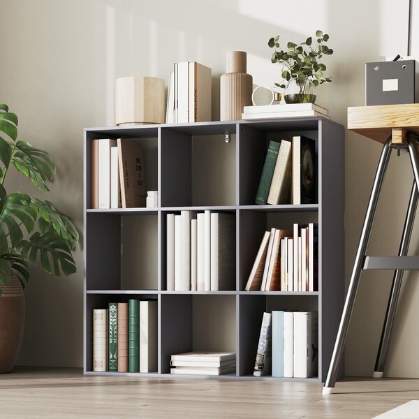 HOMCOM Libreria, scaffale contenitore a 3 livelli con 9 scomparti, per soggiorno, ufficio, camera, 91x29,5x91cm, grigio | Aosom Italy