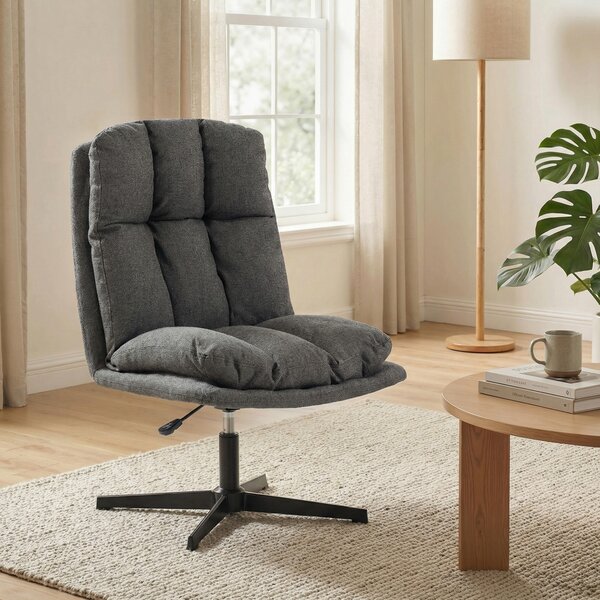 HOMCOM Poltrona d'accento girevole, poltrona da lettura in tessuto effetto lino senza braccioli con seduta ampia e gambe in metallo, Grigio scuro | Aosom Italy