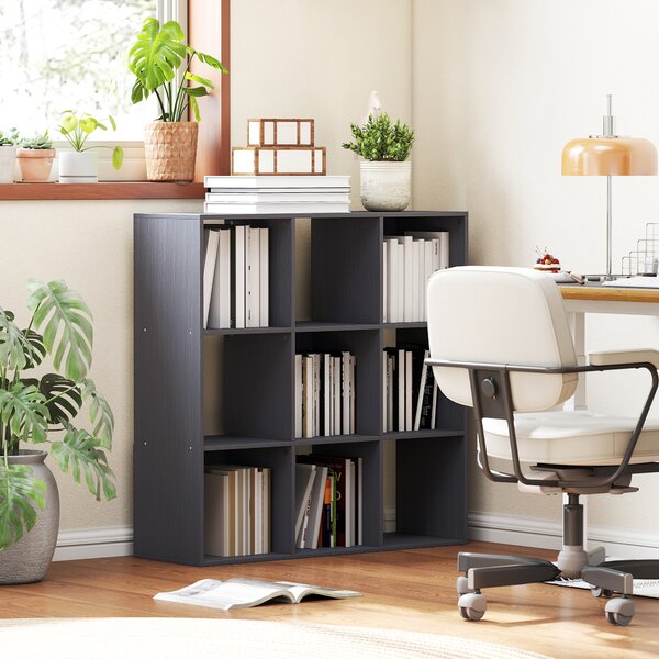 HOMCOM Libreria, scaffale contenitore a 3 livelli con 9 scomparti, per soggiorno, ufficio, camera, 91x29,5x91cm, grigio | Aosom Italy