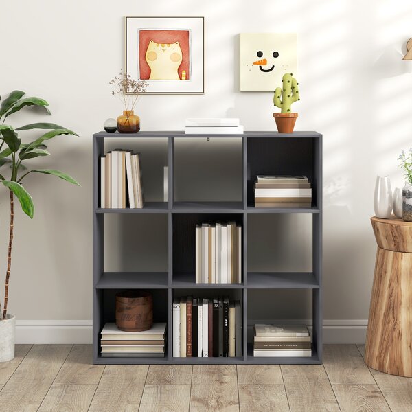 HOMCOM Libreria, scaffale contenitore a 3 livelli con 9 scomparti, per soggiorno, ufficio, camera, 91x29,5x91cm, grigio | Aosom Italy