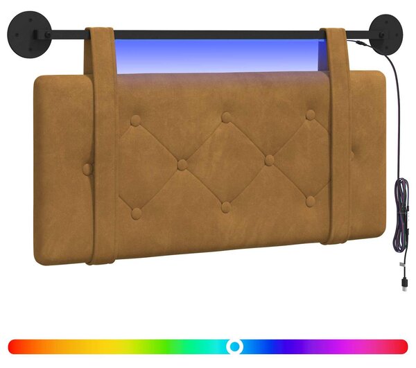 Testiera sospesa Con luce LED Marrone Velluto