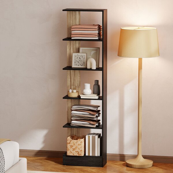 HOMCOM Libreria Scaffale portaoggetti con 5 scomparti aperti 45 x 21 x 170 cm Nero e rovere | Aosom Italy
