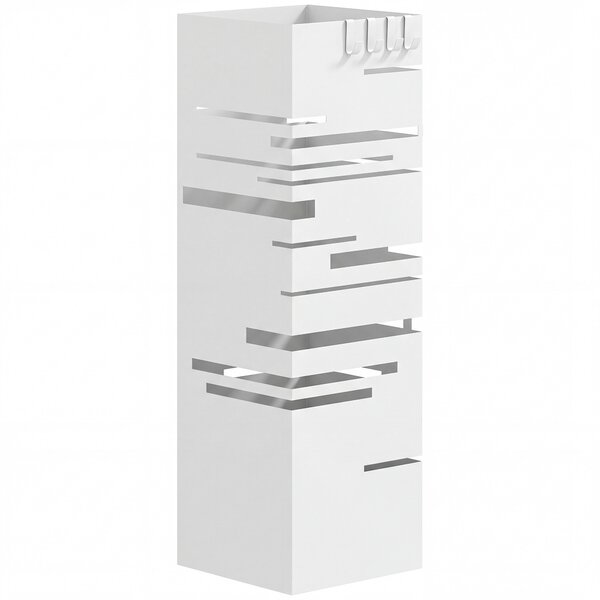 HOMCOM Portombrelli in Metallo con 4 Ganci e Vassoio Raccogligocce Estraibile per Ingresso Ufficio 15,5x15,5x49 cm Bianco | Aosom Italy