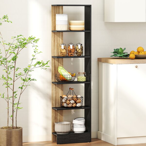 HOMCOM Libreria Scaffale portaoggetti con 5 scomparti aperti 45 x 21 x 170 cm Nero e rovere | Aosom Italy