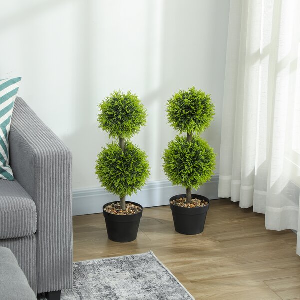 HOMCOM Set da 2 piante artificiali decorative, sfere di bosso artificiale 60 cm con vaso, plastica, verde | Aosom Italy