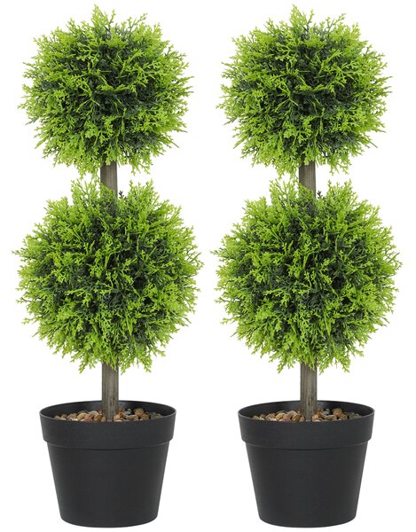 HOMCOM Set da 2 piante artificiali decorative, sfere di bosso artificiale 60 cm con vaso, plastica, verde | Aosom Italy